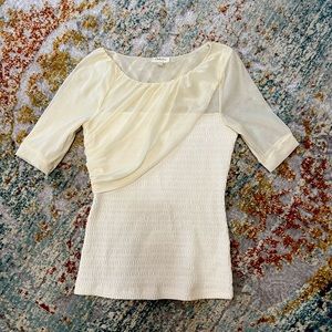 Anthropologie Deletta White Ivory Smocked Top